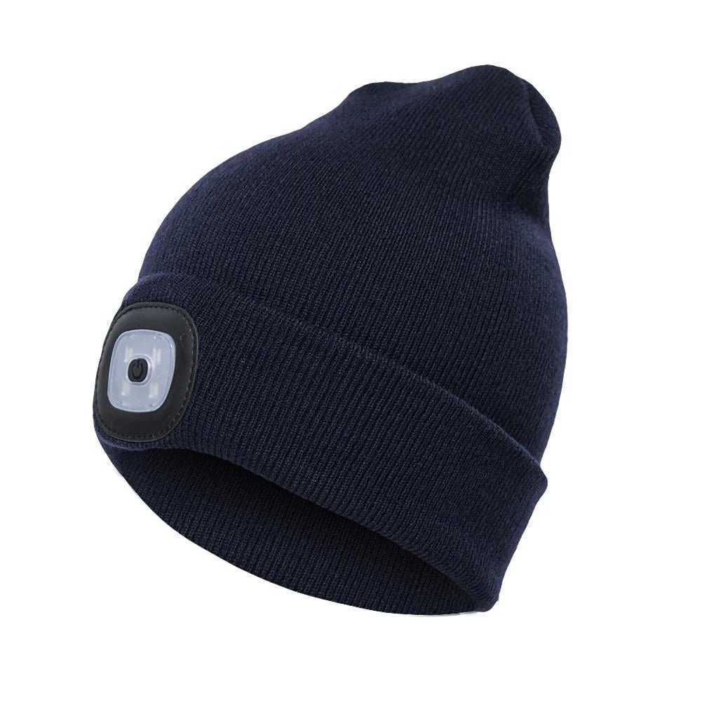 LED knit hat in various colors with integrated light for night safety