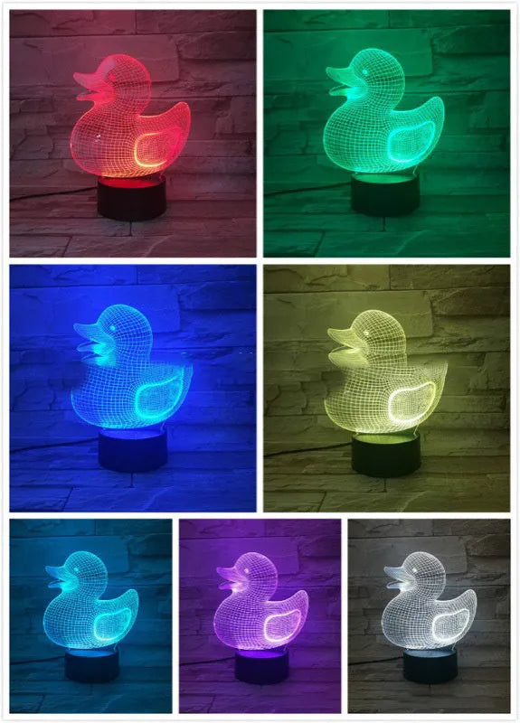 Little Yellow Duck 3D acrylic night light with colourful LED glow on an ABS base.
