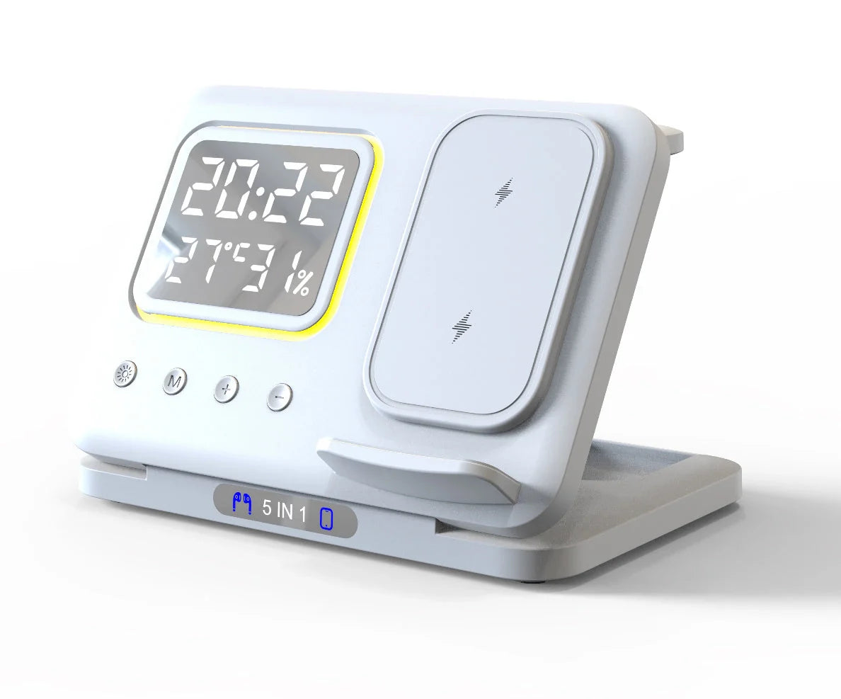 15W Wireless Charging Stand with LED Digital Alarm Clock and Fast Charging Dock