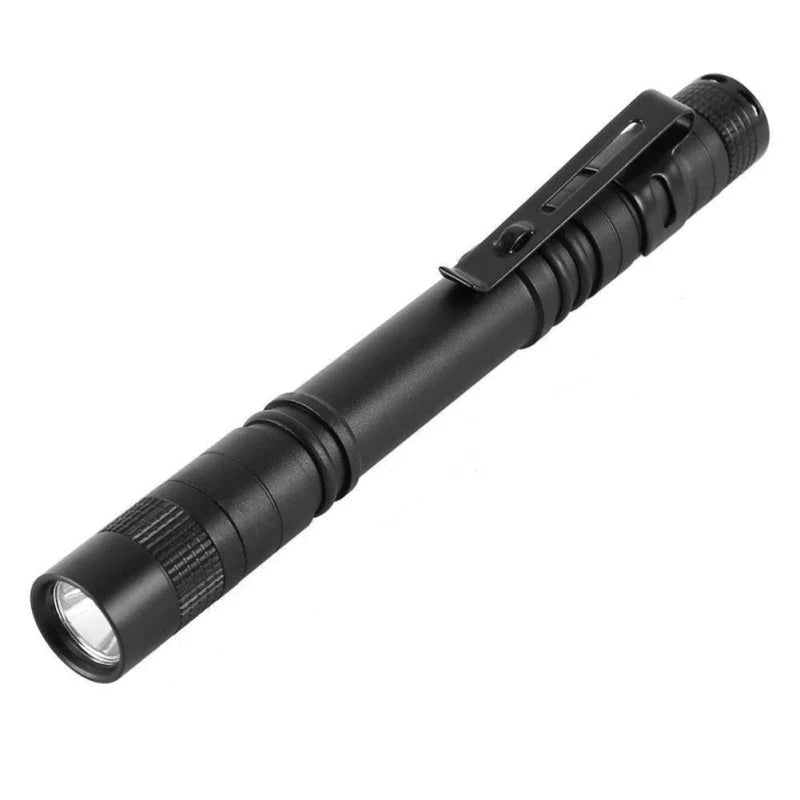 Black aluminum LED flashlight with waterproof features