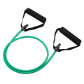 TPE tension rope chest expander showing five colour options: yellow, green, red, blue, and black representing different resistance levels