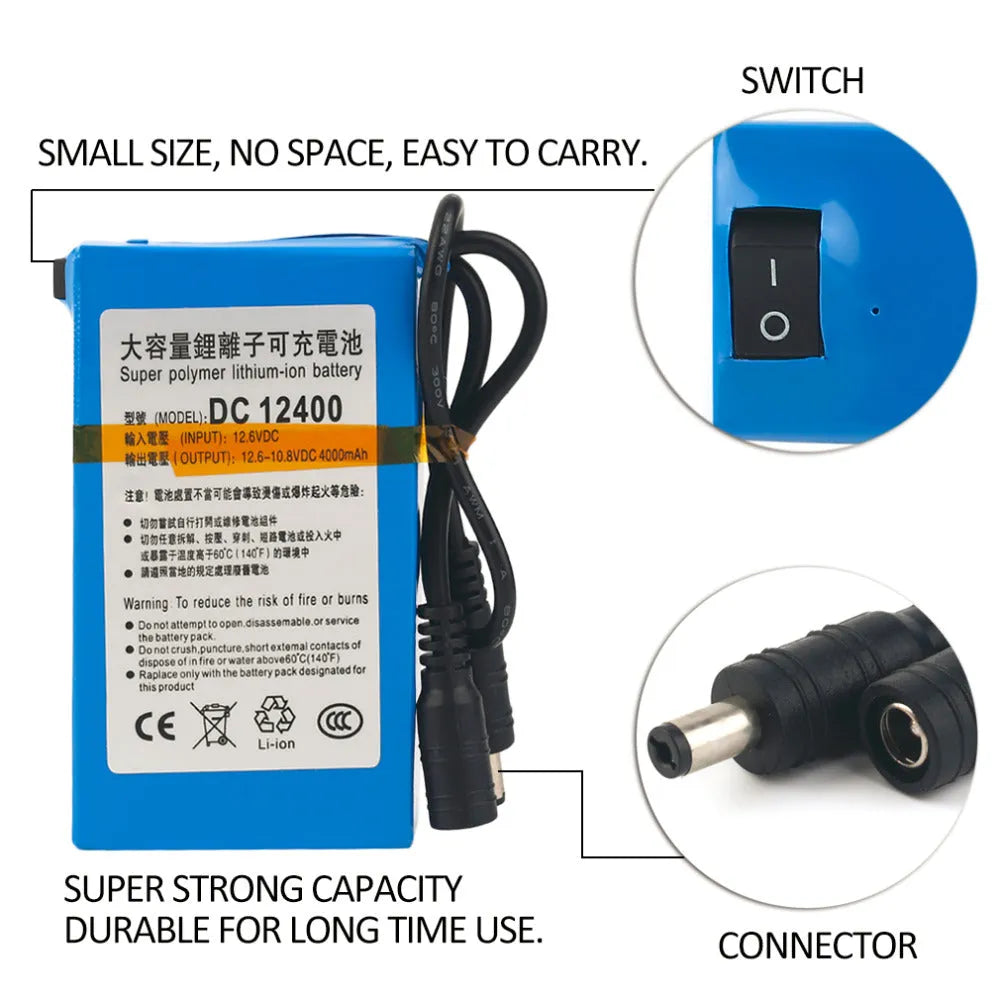 Blue rechargeable lithium battery 4000mAh Li-ion with compact rectangular shape on white background