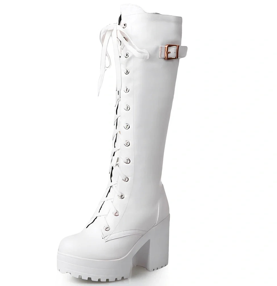 So Combative High Boots in black with 9.5cm heel, non-slip rubber sole, 35cm tube height for professional women