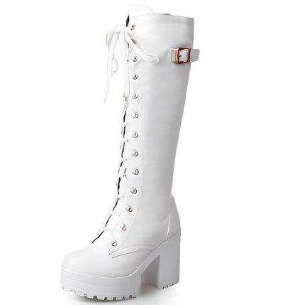 So Combative High Boots in black with 9.5cm heel, non-slip rubber sole, 35cm tube height for professional women