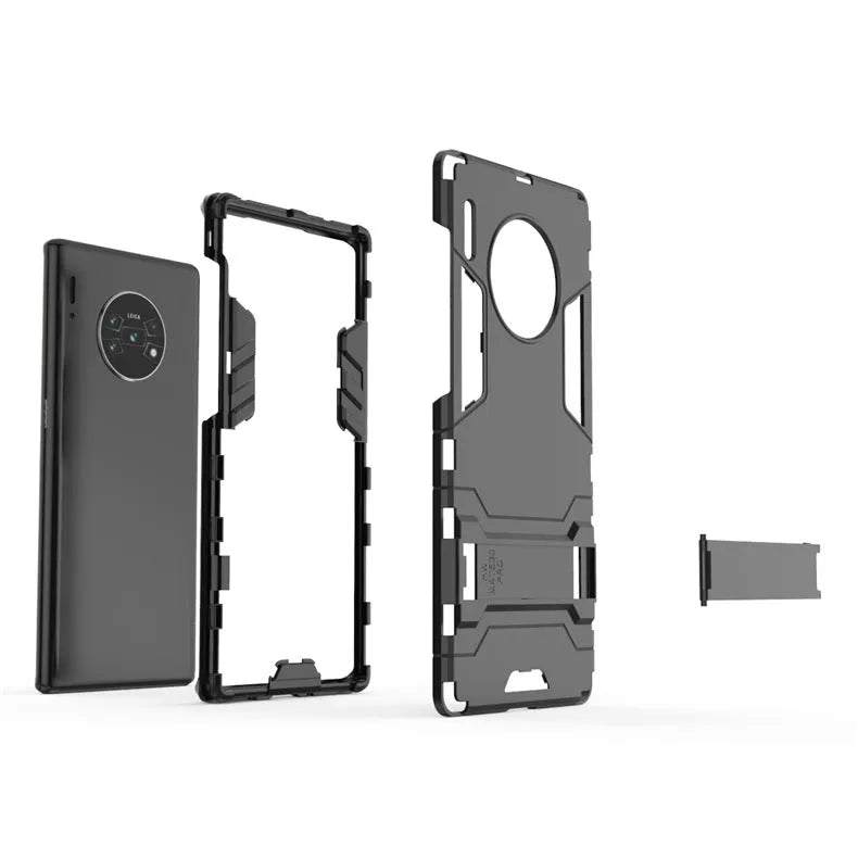 Drop-resistant TPU PC protective phone case with bracket for Huawei models in pure black colour