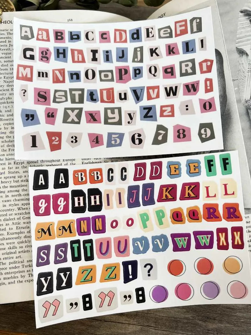 English letters and numbers decoration stickers in cute style with printed design