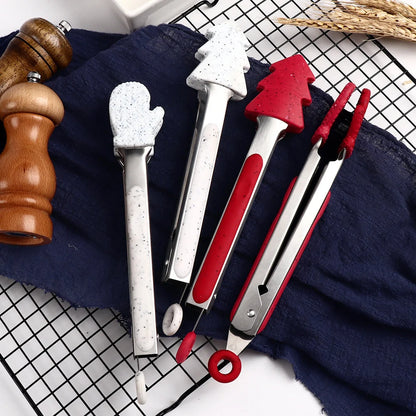 Christmas-themed silicone kitchen tongs set with heat resistance for safe cooking