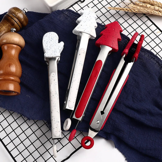 Christmas-themed silicone kitchen tongs set with heat resistance for safe cooking