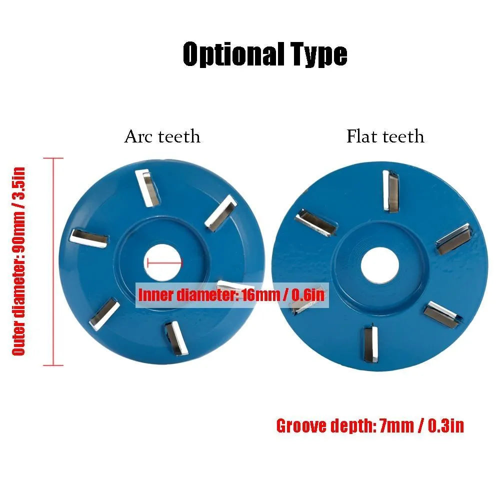 Meterk six-tooth wood carving disc for 16mm angle grinder, 90mm diameter, arc tooth profile