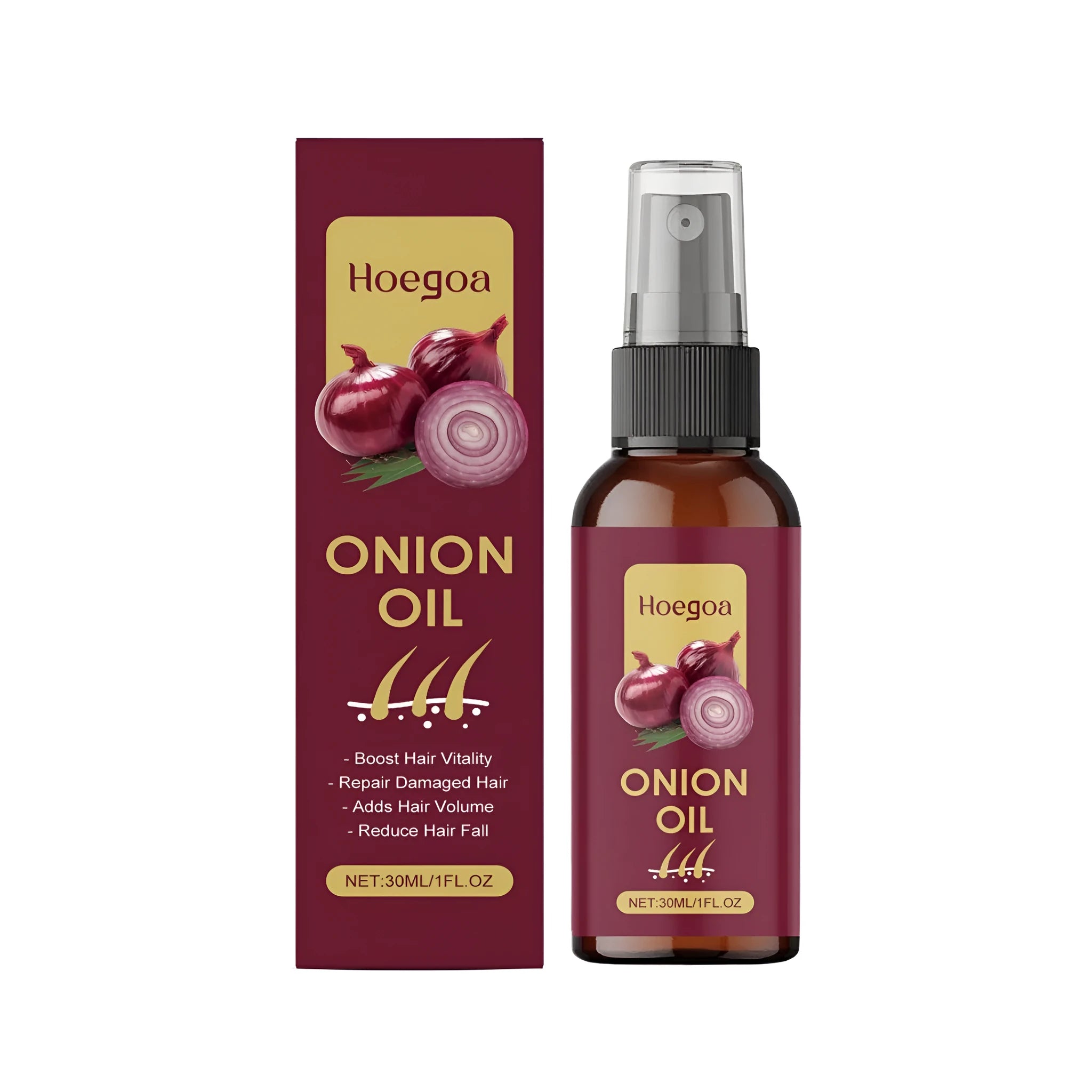 30ml bottle of onion hair care oil scalp treatment serum with ginger and rosemary