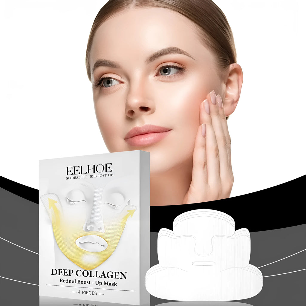 Four collagen tightening facial sheet masks laid flat.