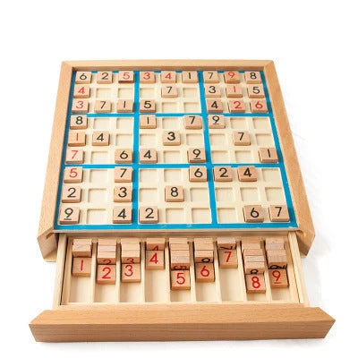 Children's beech wood Sudoku chess folding game table for educational play