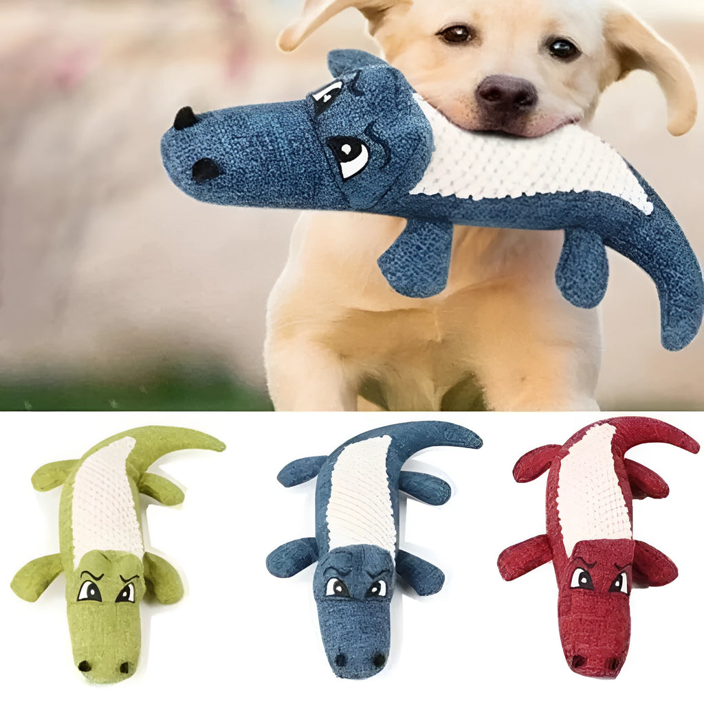 Corn grid texture pet plush toy in blue, green, and red colours with biting sound mechanism