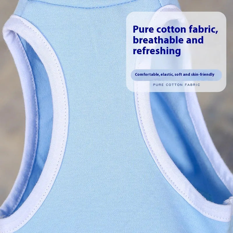Blue cotton pet sterilization suit with adjustable scarf for dogs and cats