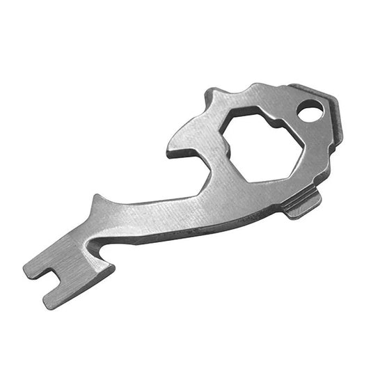 Compact stainless steel multi-tool key ring with over 20 functions