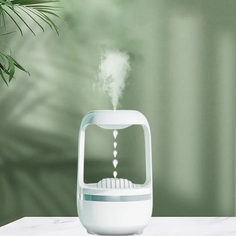 Anti gravity humidifier water drop backflow with 500ml white ABS body and black base on a desk