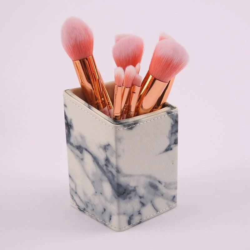10-piece marble makeup brush set with 5 large and 5 small brushes for precise beauty application