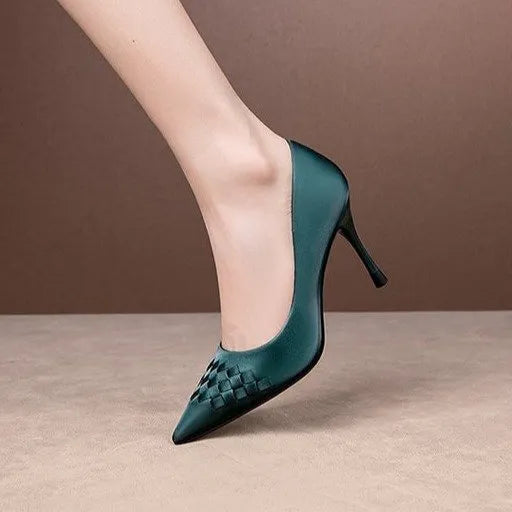 Women stiletto high heel shoes pointed shallow mouth artificial PU black green wine red sizes 34-39