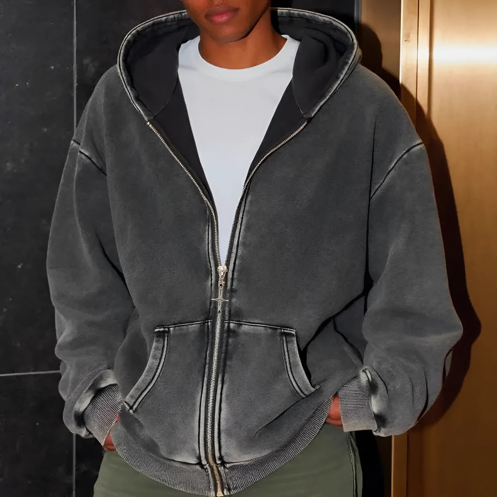 European and American men's loose hoodie pullover set with hood, long sleeves, and matching pants in a casual style