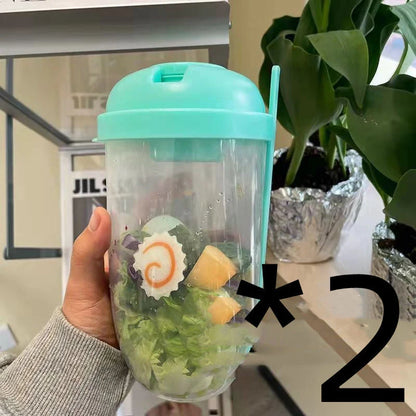 Modern minimalist salad cup with fork and cover in four colours, 1000ml capacity