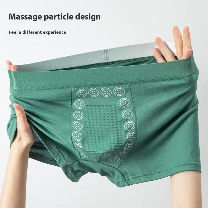 Men's milk silk underwear with massage particles in mid-waist design showing colour options