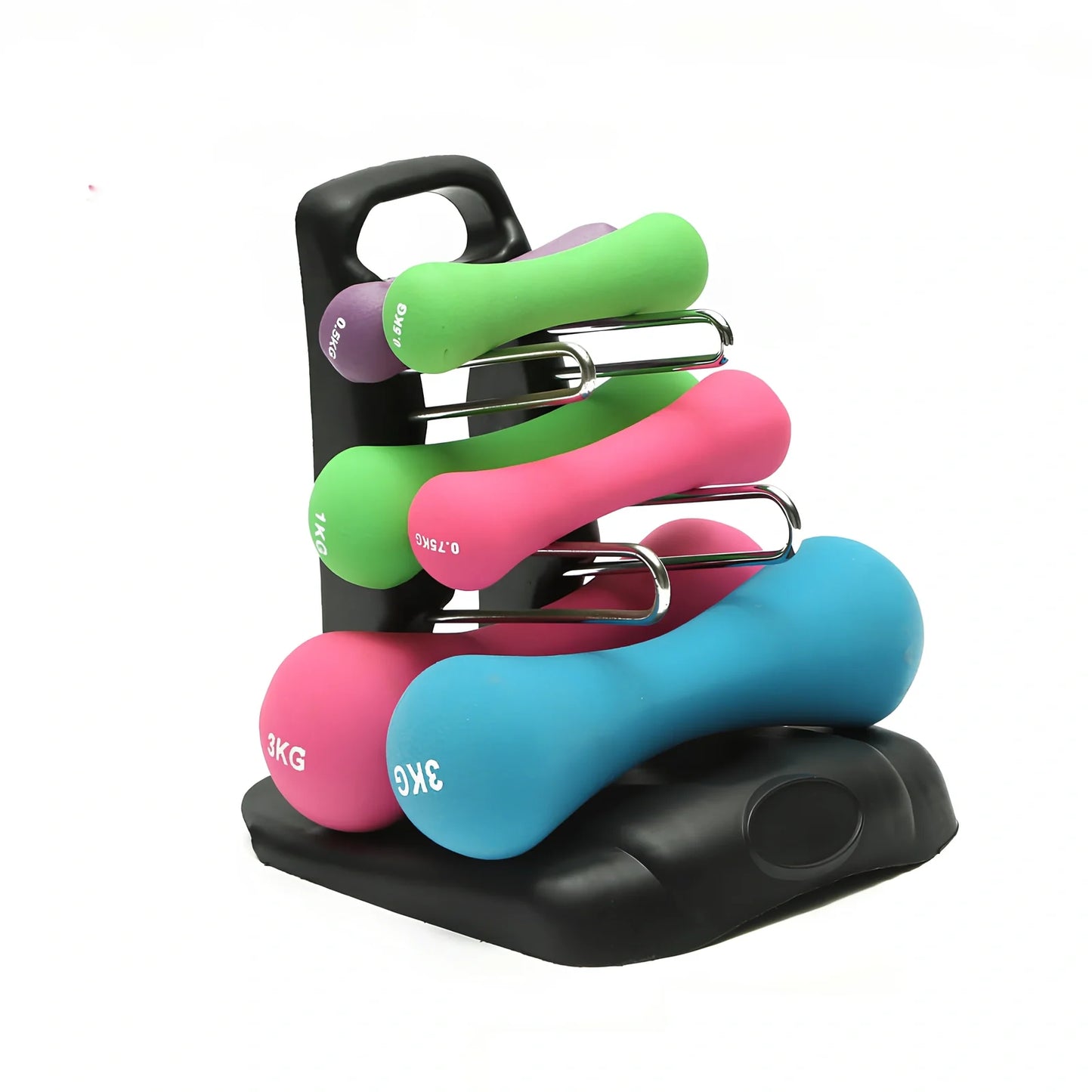 ABS plastic dumbbell storage rack with three adjustable tiers for home gym organisation
