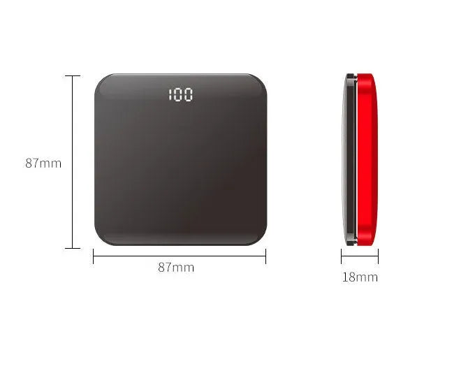 Ultra-thin mirror mini power bank with LCD display – 8000mAh alloy shell in three colours