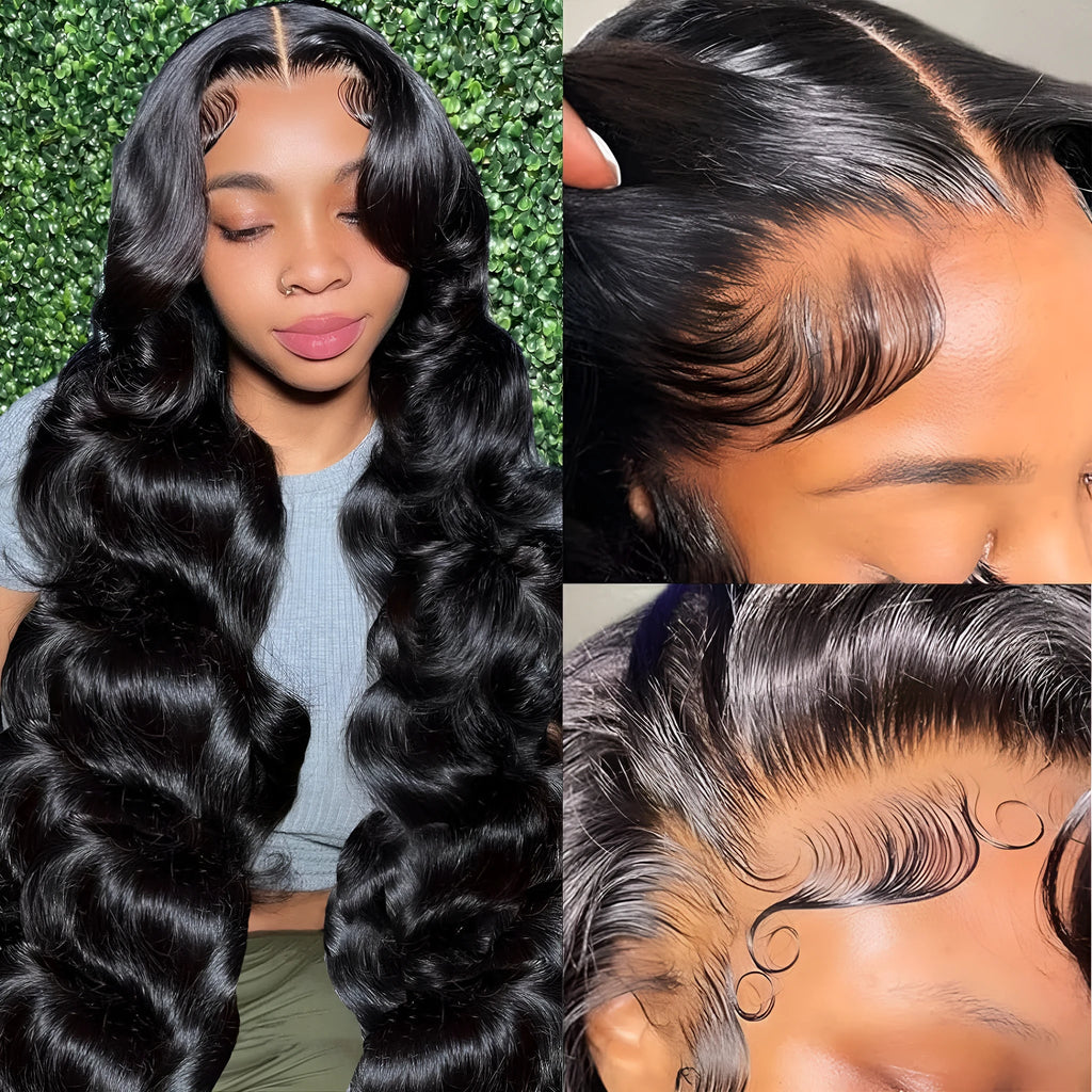 A black, medium-long curly wave full-head synthetic wig for ladies on a stand.