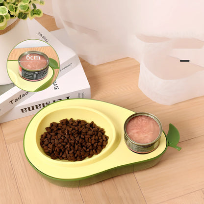 Avocado-shaped pet feeder with automatic water dispenser and separate food bowls in moonlight grey