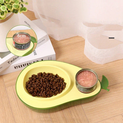 Avocado-shaped automatic pet feeder and water dispenser with adjustable bowl and siphon-based water system for dogs and cats