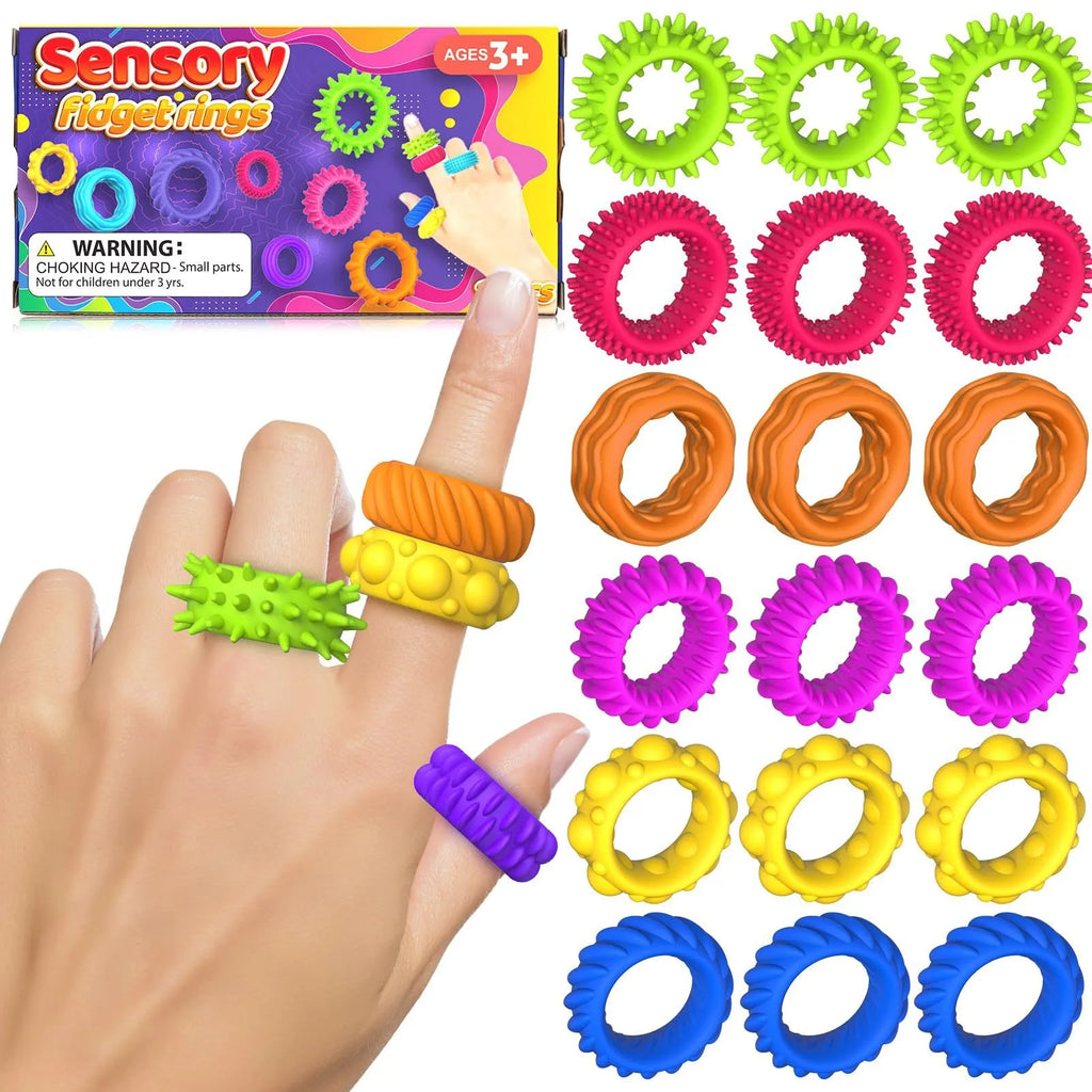 Set of colourful children's silicone sensory rings in various piece counts