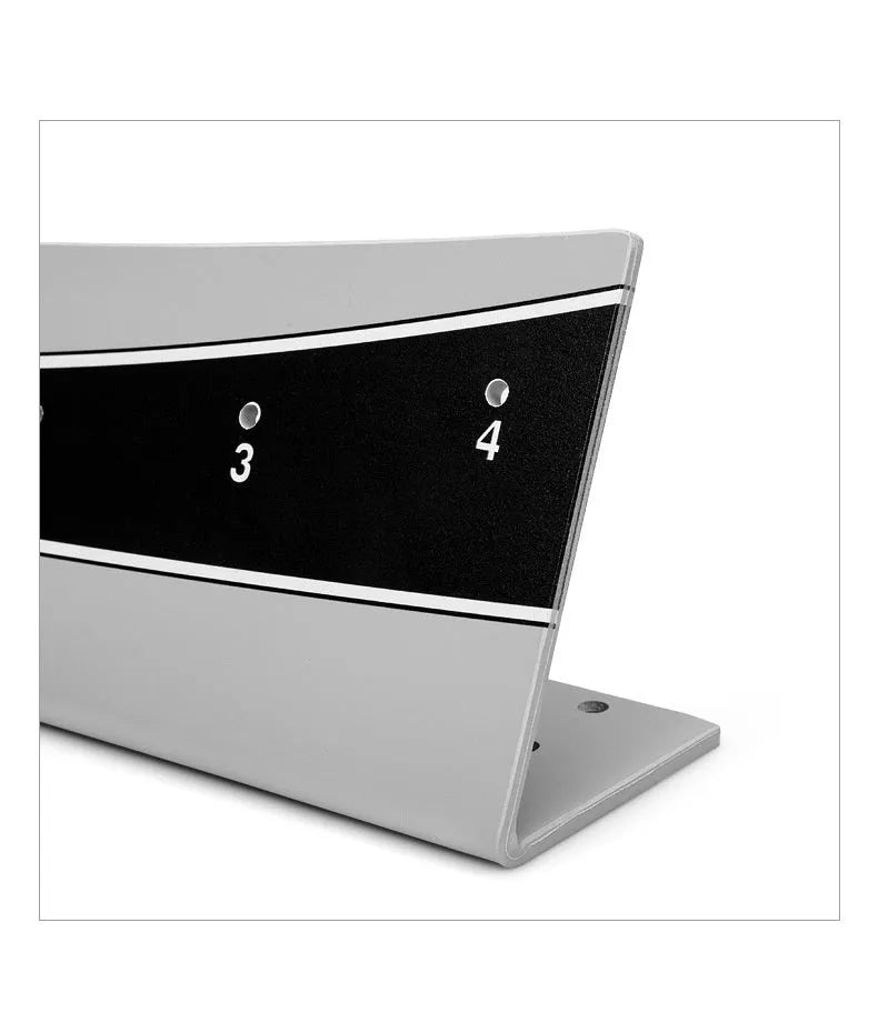 Adjustable golf putter trajectory balance simulator with PVC construction on a flat surface
