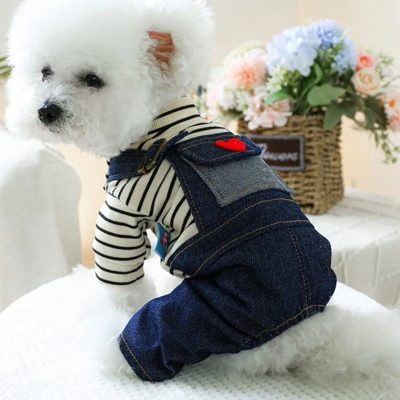 Retro denim suspender pants for small to medium dogs, four-legged princess style, CWQ colour, sizes XS-XL