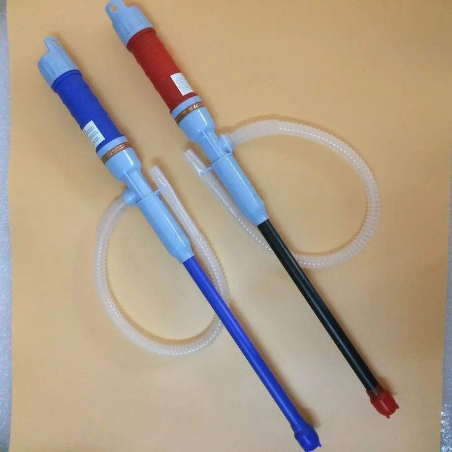 Blue manual hand siphon pump for fuel and oil transfer with PP construction.