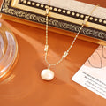 Cubic sugar pearl necklace and stud earrings set with real gold plating on copper, imitation pearl pendants, and adjustable chain