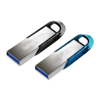 Black plastic USB flash drive with rotating protective cap showing waterproof and shockproof features