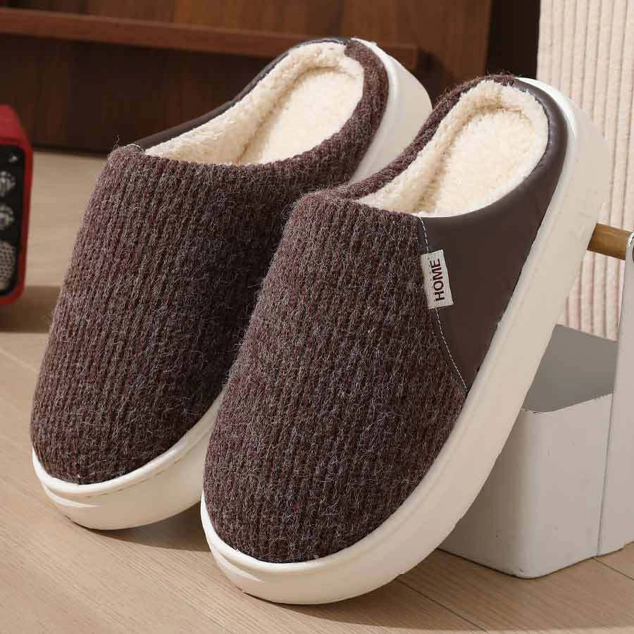Winter warm plush home slippers with thick non-slip sole in various colours