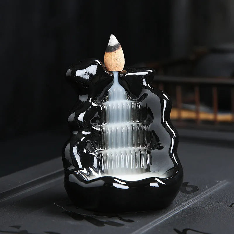Ceramic backflow incense burner with modern minimalist design in green tree colour