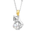925 sterling silver cat pendant clavicle necklace with chain and pearl bead options