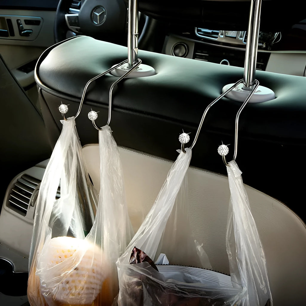 Car seat organiser hook bracket with stainless steel frame and decorative polymer clay flowers in various colours