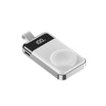 Silver mini portable magnetic power bank with digital display and 2000 mAh capacity
