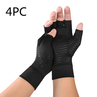 Black full-finger arthritis pressure gloves with silicone grip, sizes S M L for hand pain relief and circulation