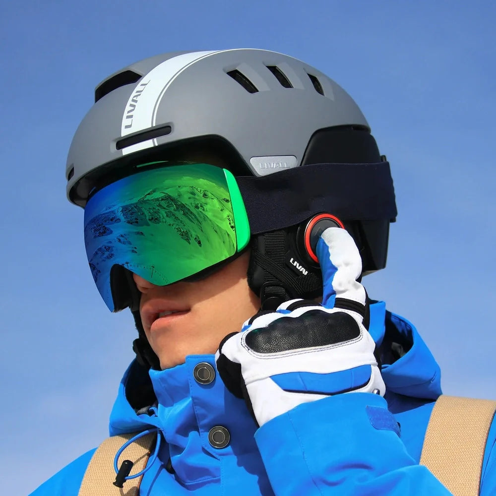 Graphite Black smart ski helmet with Bluetooth communication system and 15 ventilation holes