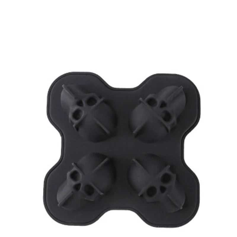 Large square black silicone ice cube mold with detailed skull design for unique beverages