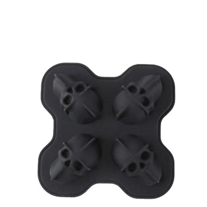 Large square black silicone ice cube mold with detailed skull design for unique beverages