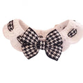 Wool dog collar with houndstooth pattern in black or red, shown in four sizes from XS to L