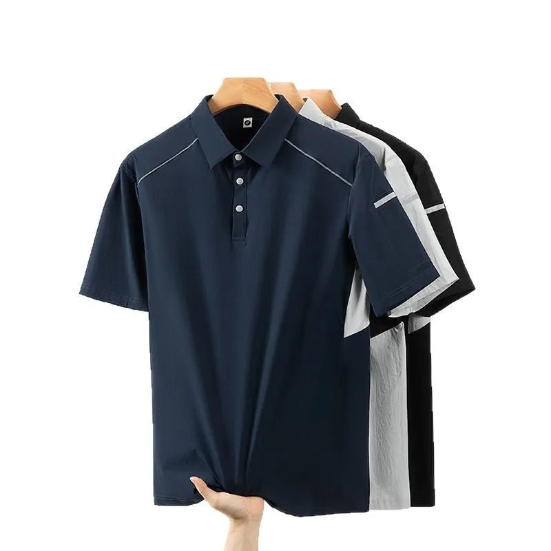 Man wearing a classic black short sleeve ice feeling quick-dry t-shirt for summer work.