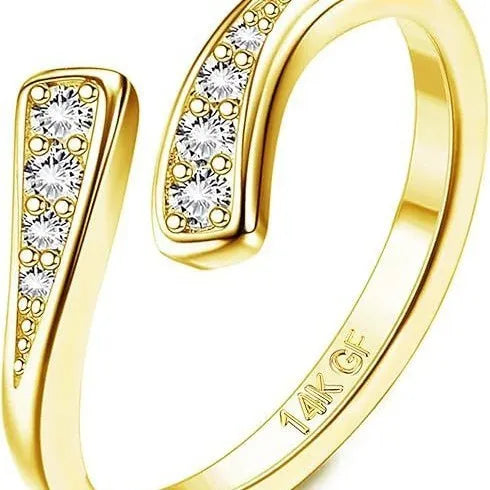 Geometric toe ring with gold plating in rhinestone and water drop designs