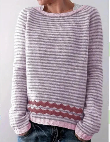 Women's loose multicolor acrylic pullover sweater with round neck, available in various colours and sizes.