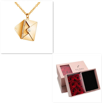 Elegant titanium steel envelope-shaped pendant necklace in silver, rose gold, and gold colors